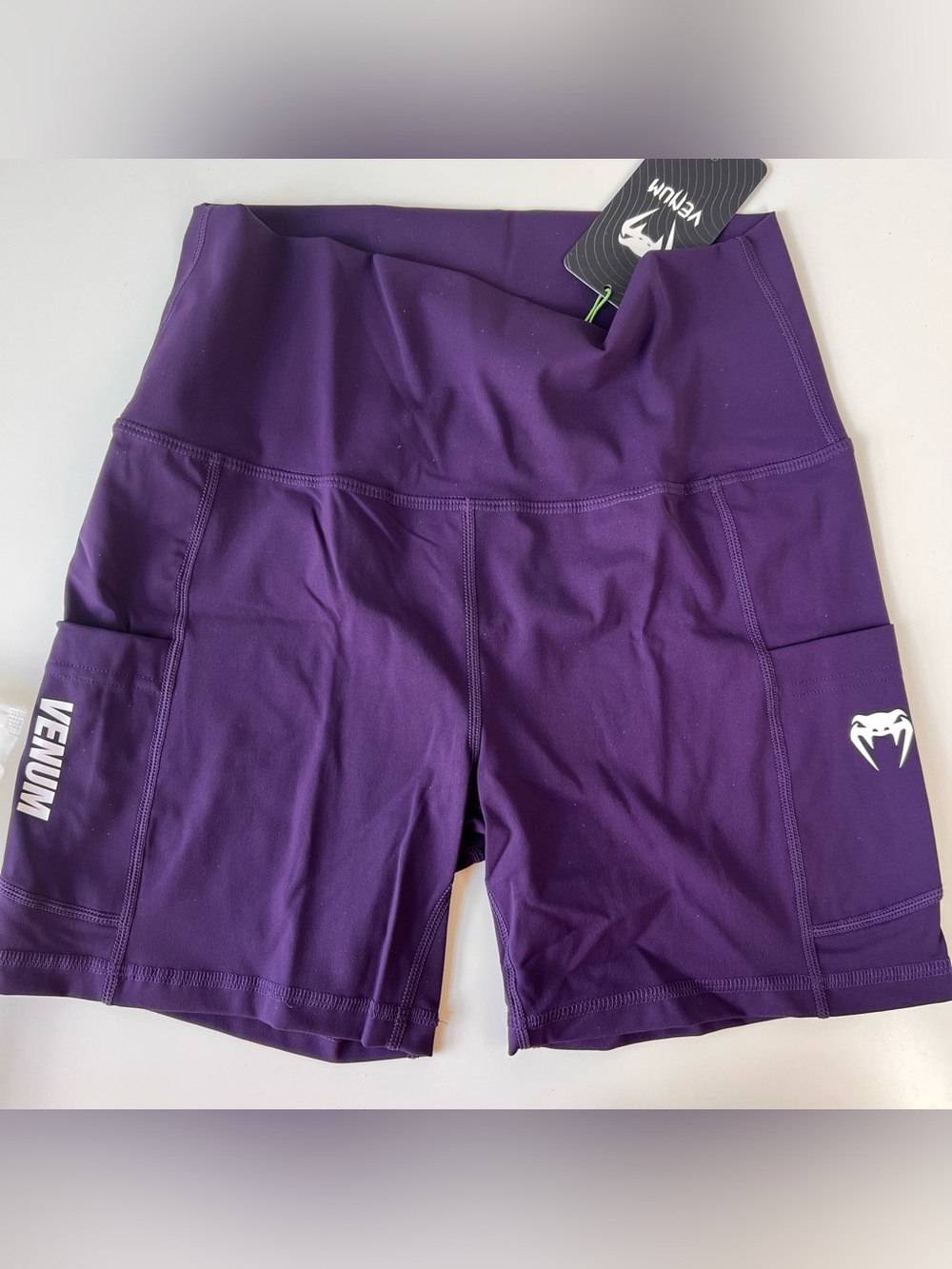 Venum Essential Biker Shorts XL Deep Purple High Waist Side Pocket NWT